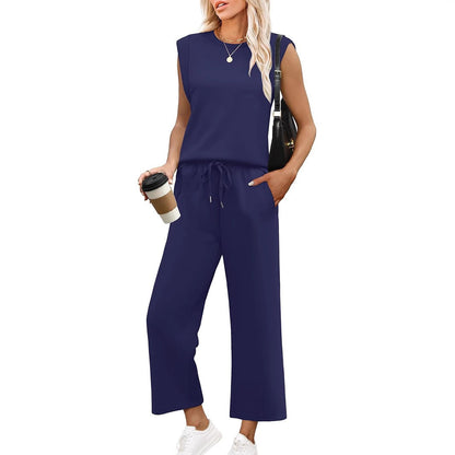 🌸 Vente à chaud👠Ensemble 2 pièces sans manches et pantalon large pour femmes