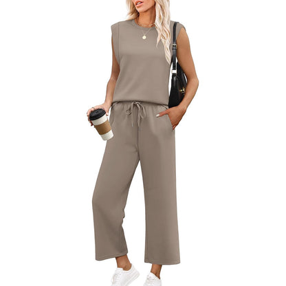 🌸 Vente à chaud👠Ensemble 2 pièces sans manches et pantalon large pour femmes