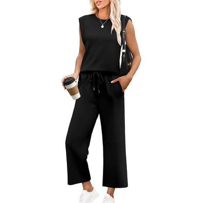 🌸 Vente à chaud👠Ensemble 2 pièces sans manches et pantalon large pour femmes