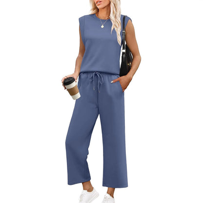🌸 Vente à chaud👠Ensemble 2 pièces sans manches et pantalon large pour femmes