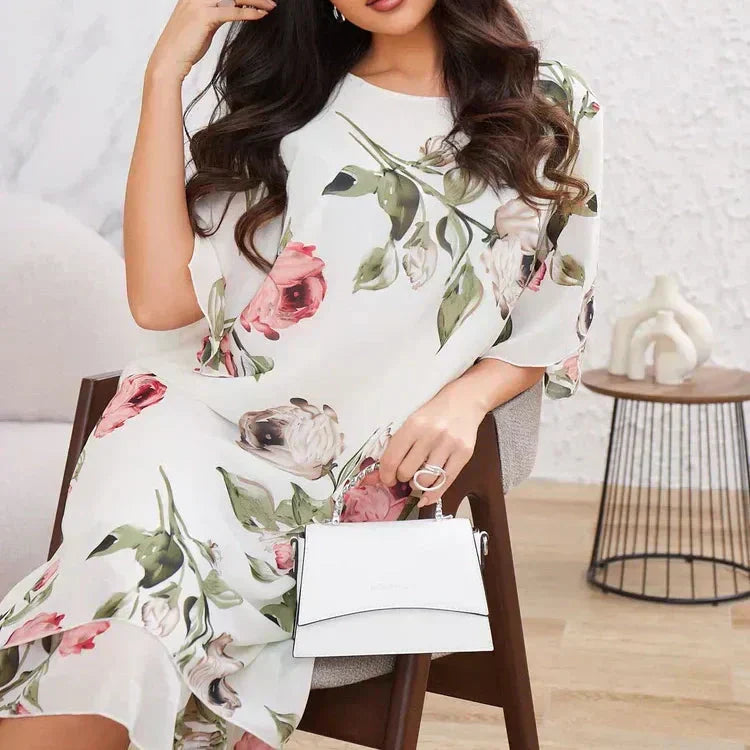 ⏳ Temps limité 50% de réduction ! 🌸👗Robe en mousseline de soie rouge avec pétales