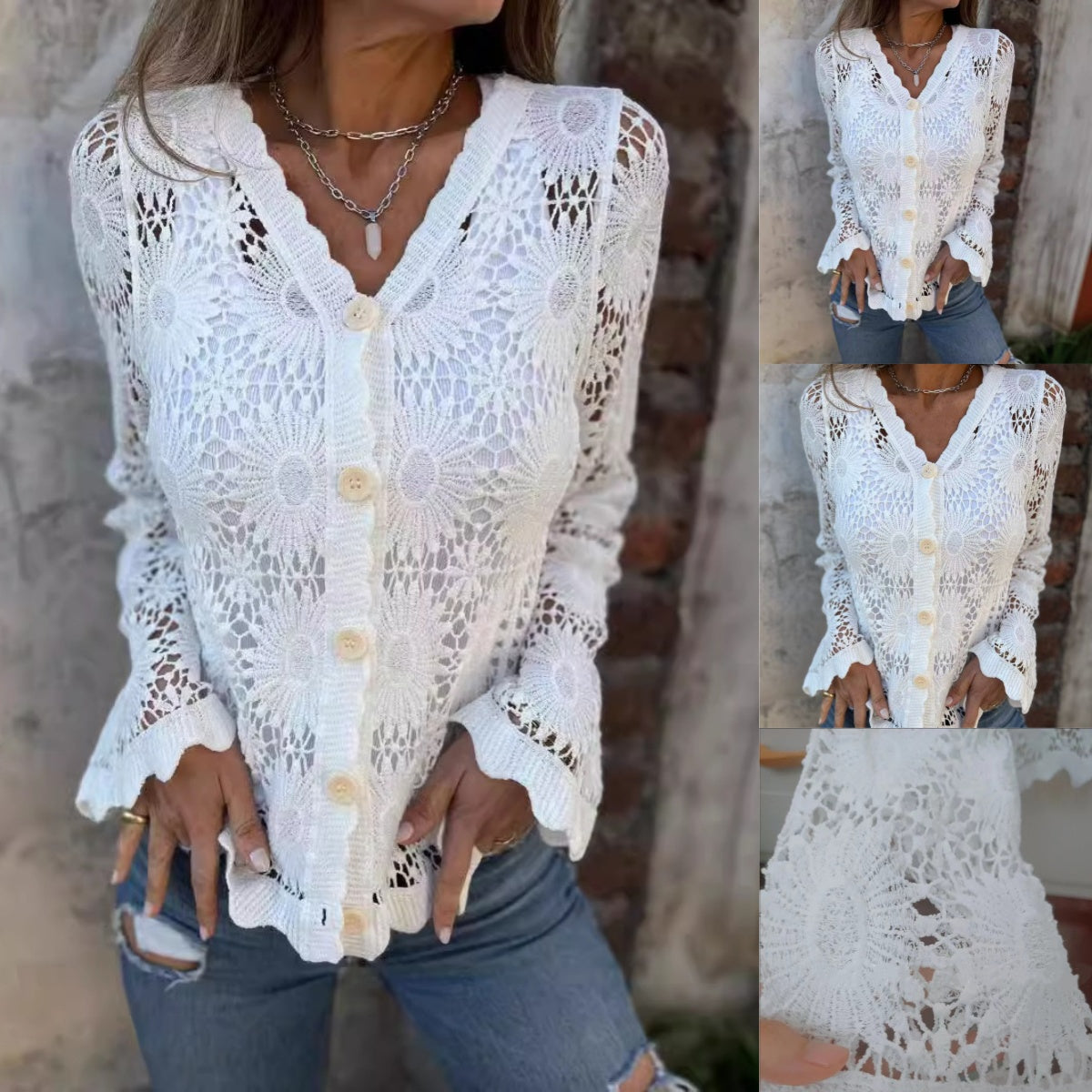Veste pour femmes à manches longues et col en V