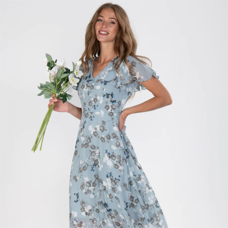 👗Robe longue à manches courtes et motif floral