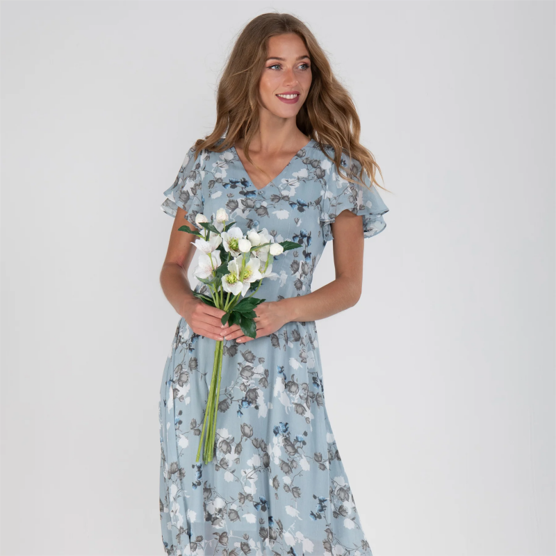 👗Robe longue à manches courtes et motif floral