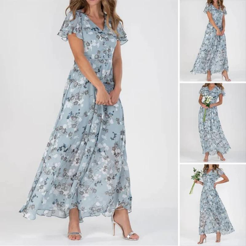 👗Robe longue à manches courtes et motif floral
