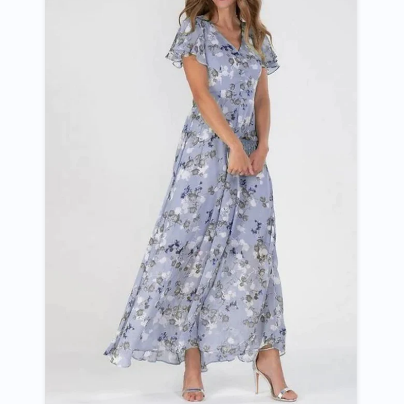 👗Robe longue à manches courtes et motif floral