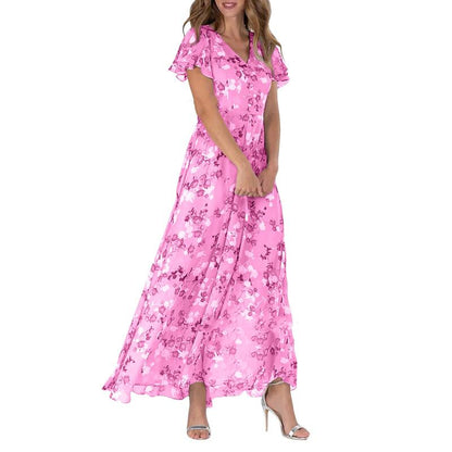 👗Robe longue à manches courtes et motif floral