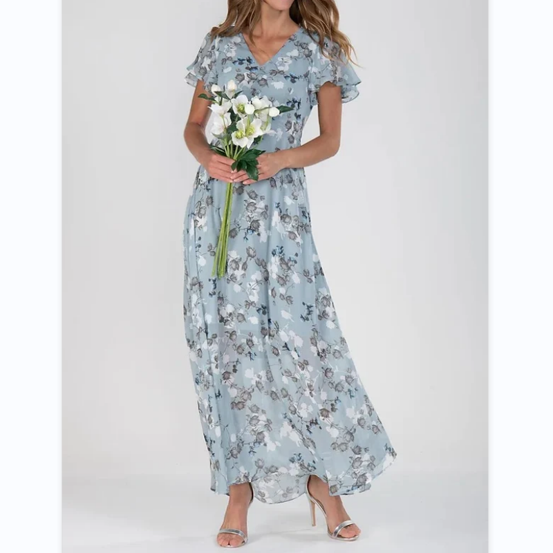 👗Robe longue à manches courtes et motif floral