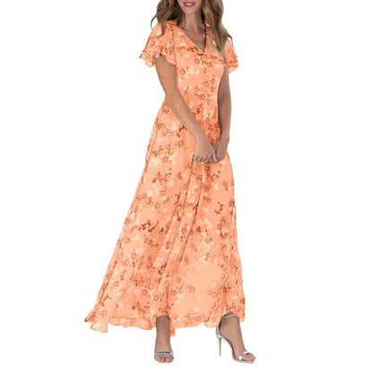 👗Robe longue à manches courtes et motif floral