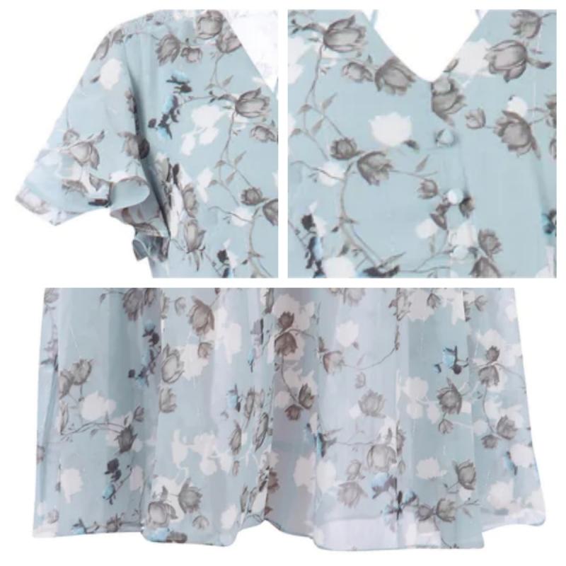 👗Robe longue à manches courtes et motif floral