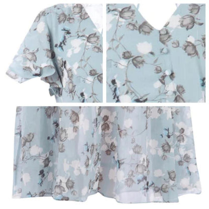 👗Robe longue à manches courtes et motif floral