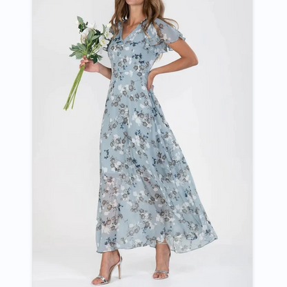 👗Robe longue à manches courtes et motif floral