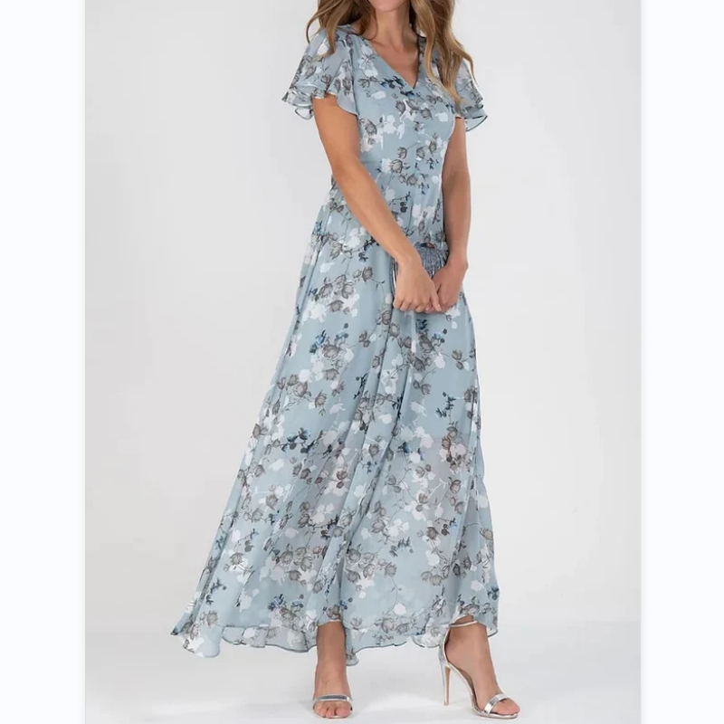 👗Robe longue à manches courtes et motif floral