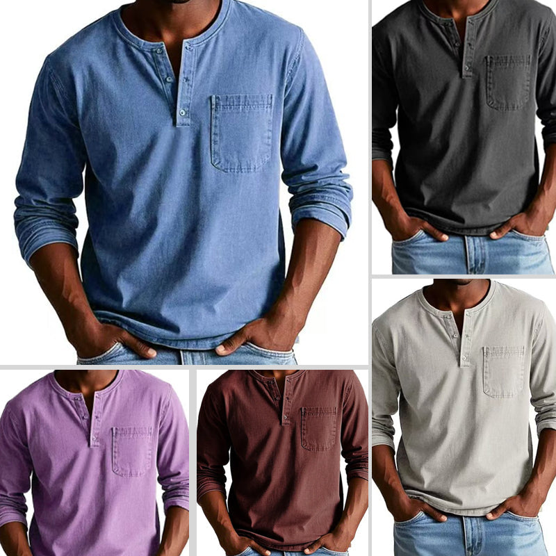 🔥🎁Hommes - Chemise à manches longues avec poches en relief, mode vintage🔥🎁