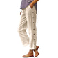 Pantalon 7/8 décontracté de couleur unie avec boutons latéraux et coupe ample