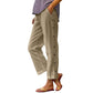 Pantalon 7/8 décontracté de couleur unie avec boutons latéraux et coupe ample