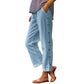 Pantalon 7/8 décontracté de couleur unie avec boutons latéraux et coupe ample