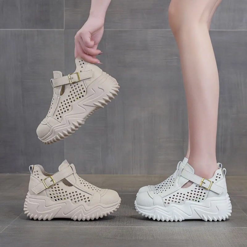 Dernier jour 50% de réduction🔥Chaussures d'été respirantes à semelles épaisses et ajourées pour femmes