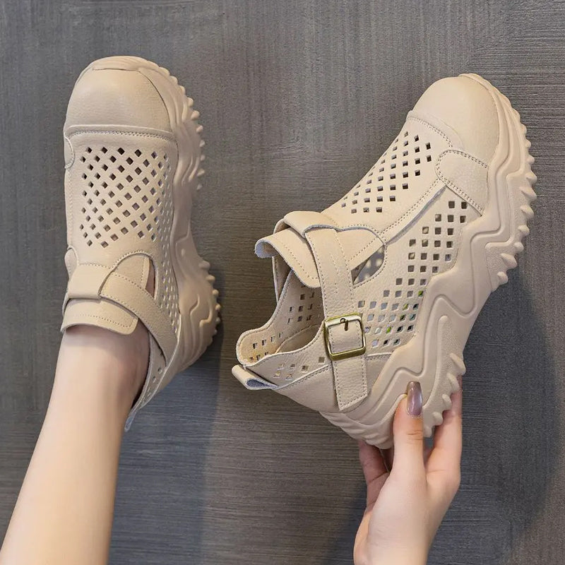 Dernier jour 50% de réduction🔥Chaussures d'été respirantes à semelles épaisses et ajourées pour femmes