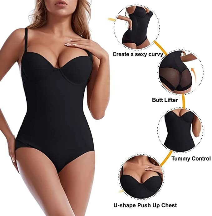 🔥 Offre spéciale 50 % de réduction 🔥Body Shapewear avec soutien-gorge | Taille réglable amincissante froncée✨