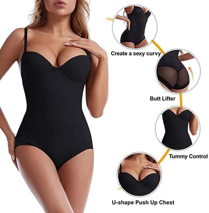 🔥 Offre spéciale 50 % de réduction 🔥Body Shapewear avec soutien-gorge | Taille réglable amincissante froncée✨