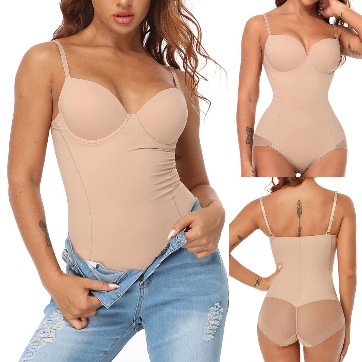 🔥 Offre spéciale 50 % de réduction 🔥Body Shapewear avec soutien-gorge | Taille réglable amincissante froncée✨