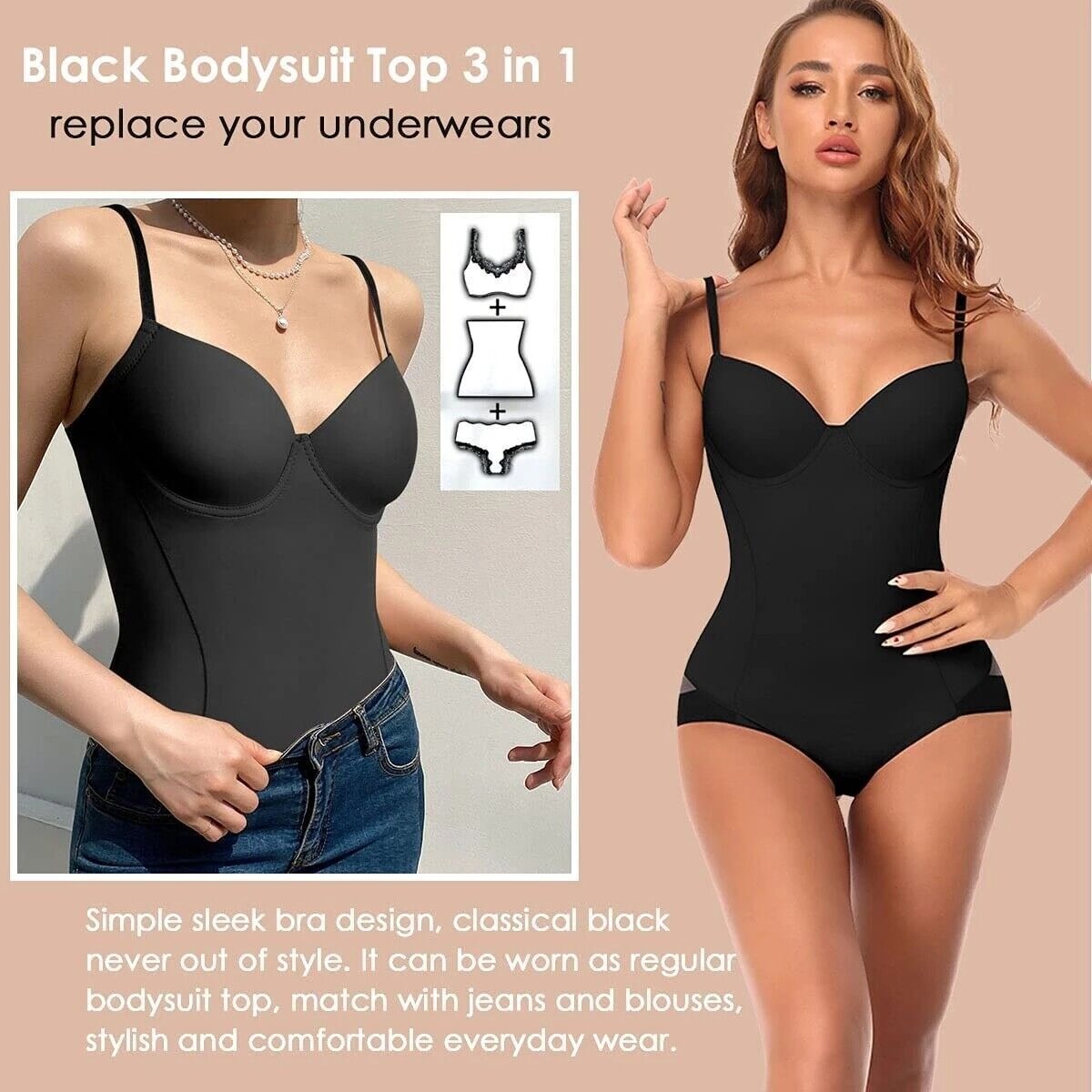 🔥 Offre spéciale 50 % de réduction 🔥Body Shapewear avec soutien-gorge | Taille réglable amincissante froncée✨