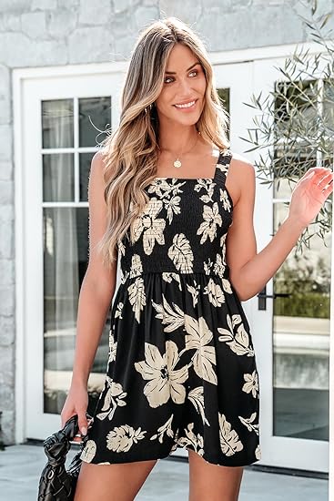 ⏰Offre spéciale 50 % de réduction 💃Combinaison courte brodée ample sans manches à col carré pour femme
