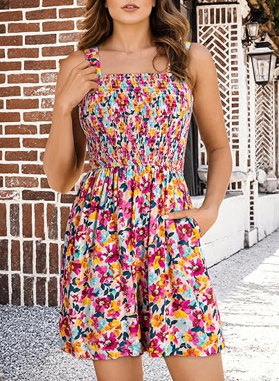 ⏰Offre spéciale 50 % de réduction 💃Combinaison courte brodée ample sans manches à col carré pour femme