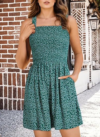 ⏰Offre spéciale 50 % de réduction 💃Combinaison courte brodée ample sans manches à col carré pour femme