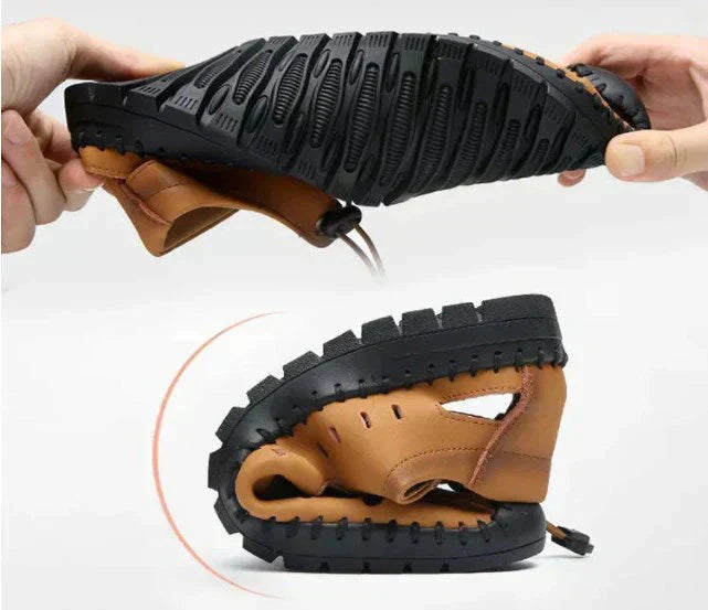 Sandales en cuir de vache Baotou pour hommes, décontractées et creuses
