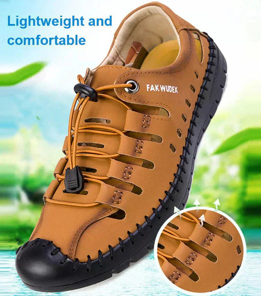 Sandales en cuir de vache Baotou pour hommes, décontractées et creuses