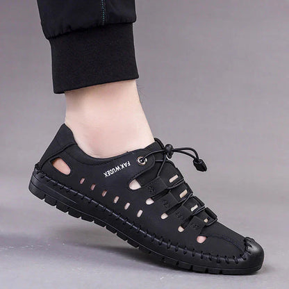 Sandales en cuir de vache Baotou pour hommes, décontractées et creuses