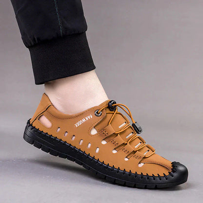 Sandales en cuir de vache Baotou pour hommes, décontractées et creuses