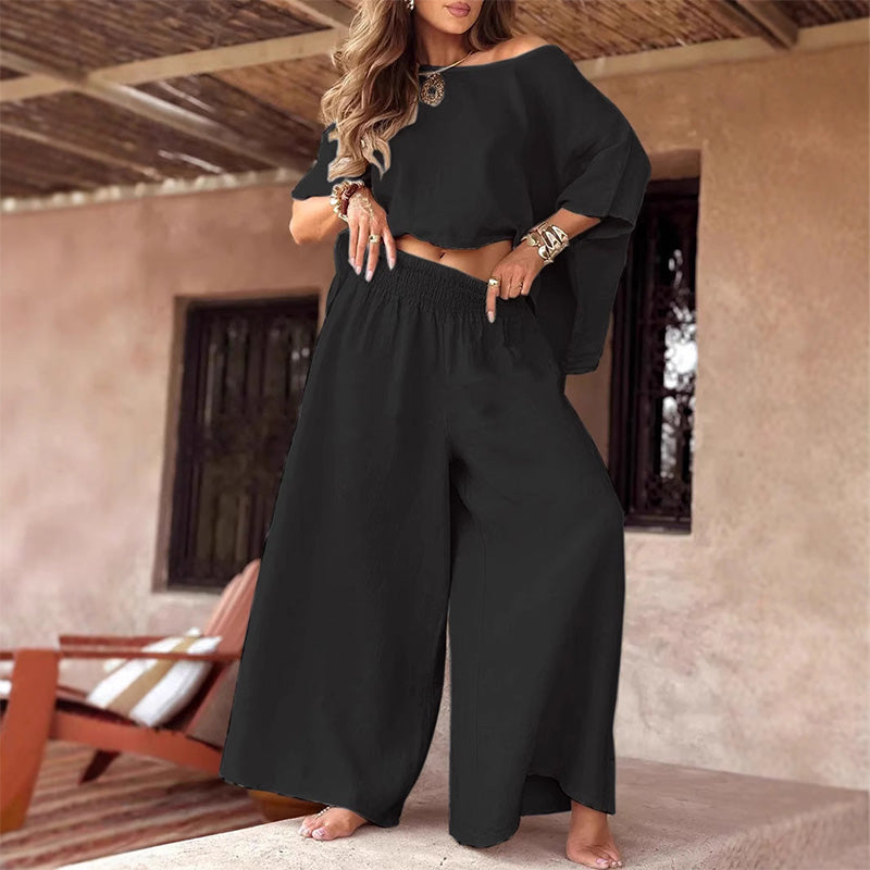 ⏳Offre spéciale limitée dans le temps💕Ensemble deux pièces - Top décontracté pour femmes ＆ Pantalon à jambe large