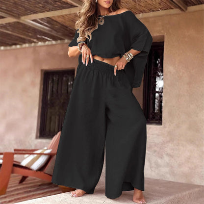 ⏳Offre spéciale limitée dans le temps💕Ensemble deux pièces - Top décontracté pour femmes ＆ Pantalon à jambe large