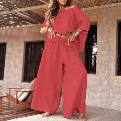 ⏳Offre spéciale limitée dans le temps💕Ensemble deux pièces - Top décontracté pour femmes ＆ Pantalon à jambe large