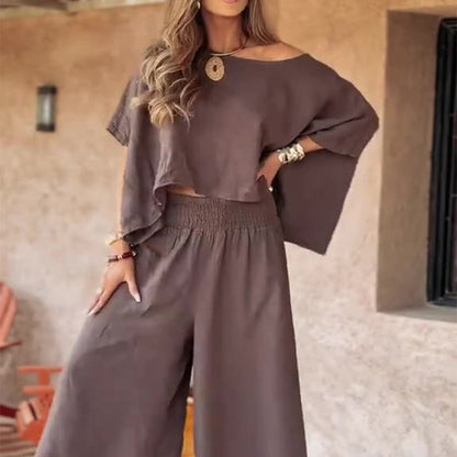 ⏳Offre spéciale limitée dans le temps💕Ensemble deux pièces - Top décontracté pour femmes ＆ Pantalon à jambe large