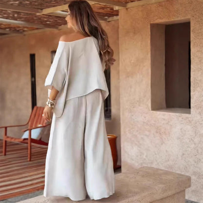 ⏳Offre spéciale limitée dans le temps💕Ensemble deux pièces - Top décontracté pour femmes ＆ Pantalon à jambe large