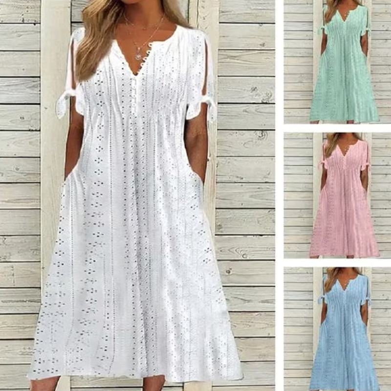 Robe Élégante Femme avec Décolleté en V et Découpes