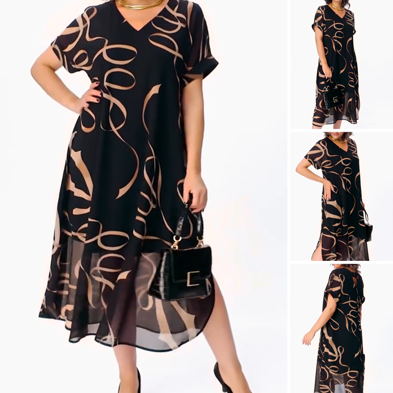🎁Meilleures ventes🌟Robe midi fluide avec décolleté en V(🔥50% de réduction)