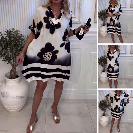 ✨️Best-seller de l'été👗Robe ample imprimée à col en V profond pour femme(🔥55% de réduction)