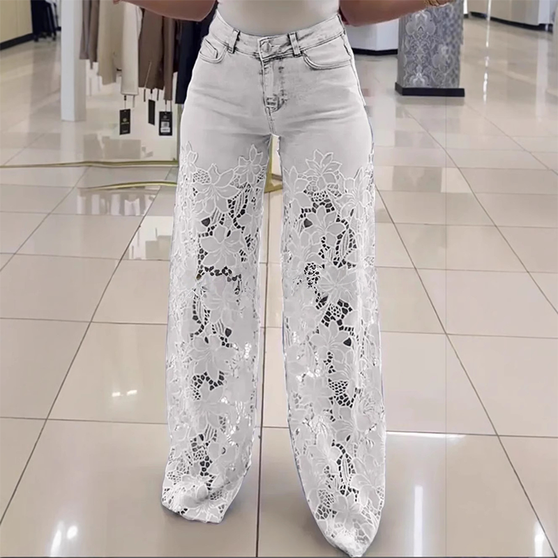 📢📢50 % de réduction !! ⏰ Jeans en Denim Patchwork avec Dentelle – Coupe Mi-Haute, Extensible & Style Boho-Chic 🌸👖