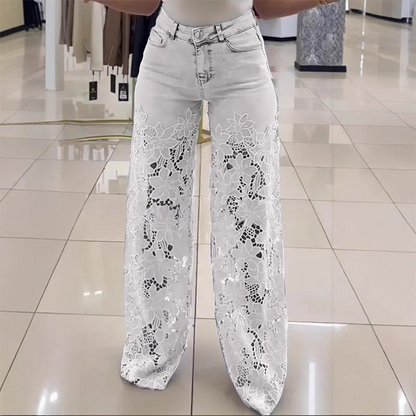📢📢50 % de réduction !! ⏰ Jeans en Denim Patchwork avec Dentelle – Coupe Mi-Haute, Extensible & Style Boho-Chic 🌸👖
