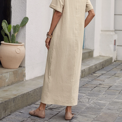Robe ample à col rond en coton et lin