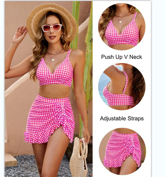 👙2026 Nouveau Type 49% DE RÉDUCTION💥Ensembles de bikinis taille haute Femmes Contrôle de l'abdomen Gingham