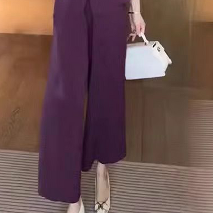 Ensemble 2 pièces pour femmes - Top à manches courtes avec col en V et pantalon large assorti