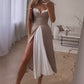 Robe longue plissée sans manches à blocs de couleurs pour femme