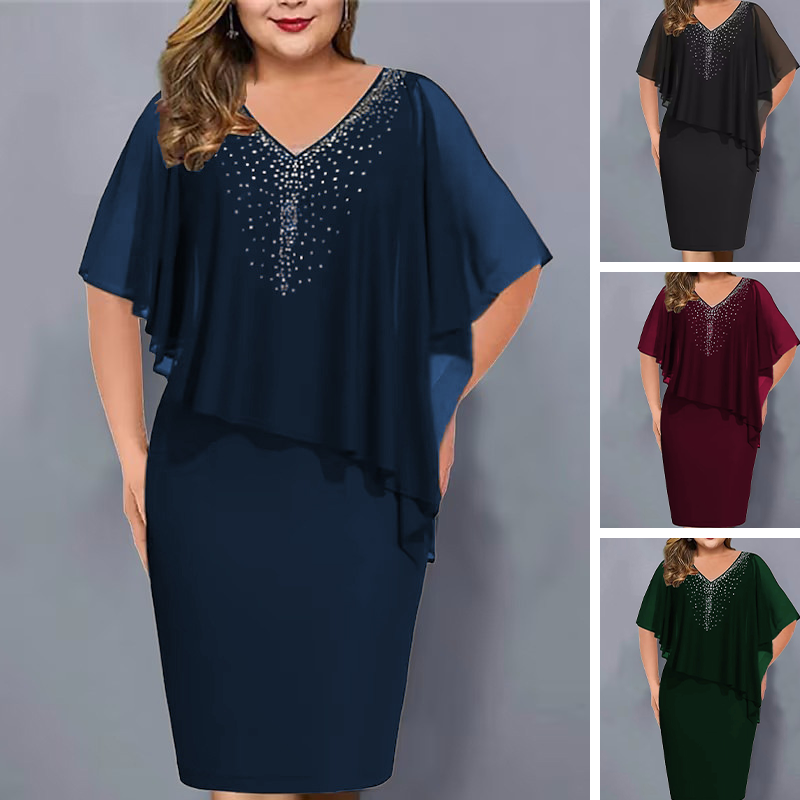 🌸Sommer-Sonderangebote 2026💐Robe cape en strass avec col en V et superposition en mousseline