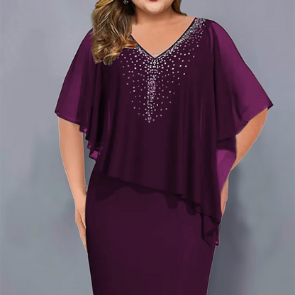 🌸Sommer-Sonderangebote 2026💐Robe cape en strass avec col en V et superposition en mousseline